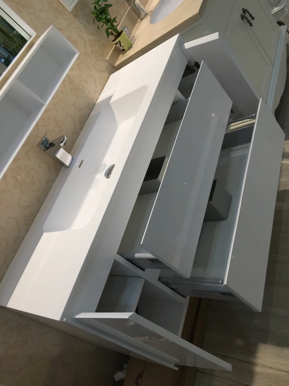 1200mm Wall Mounted Solid Surface Washbasin Soild Wood Bathroom Vanity 2 Drawers 2 Doors Cabinet Shelf 2010