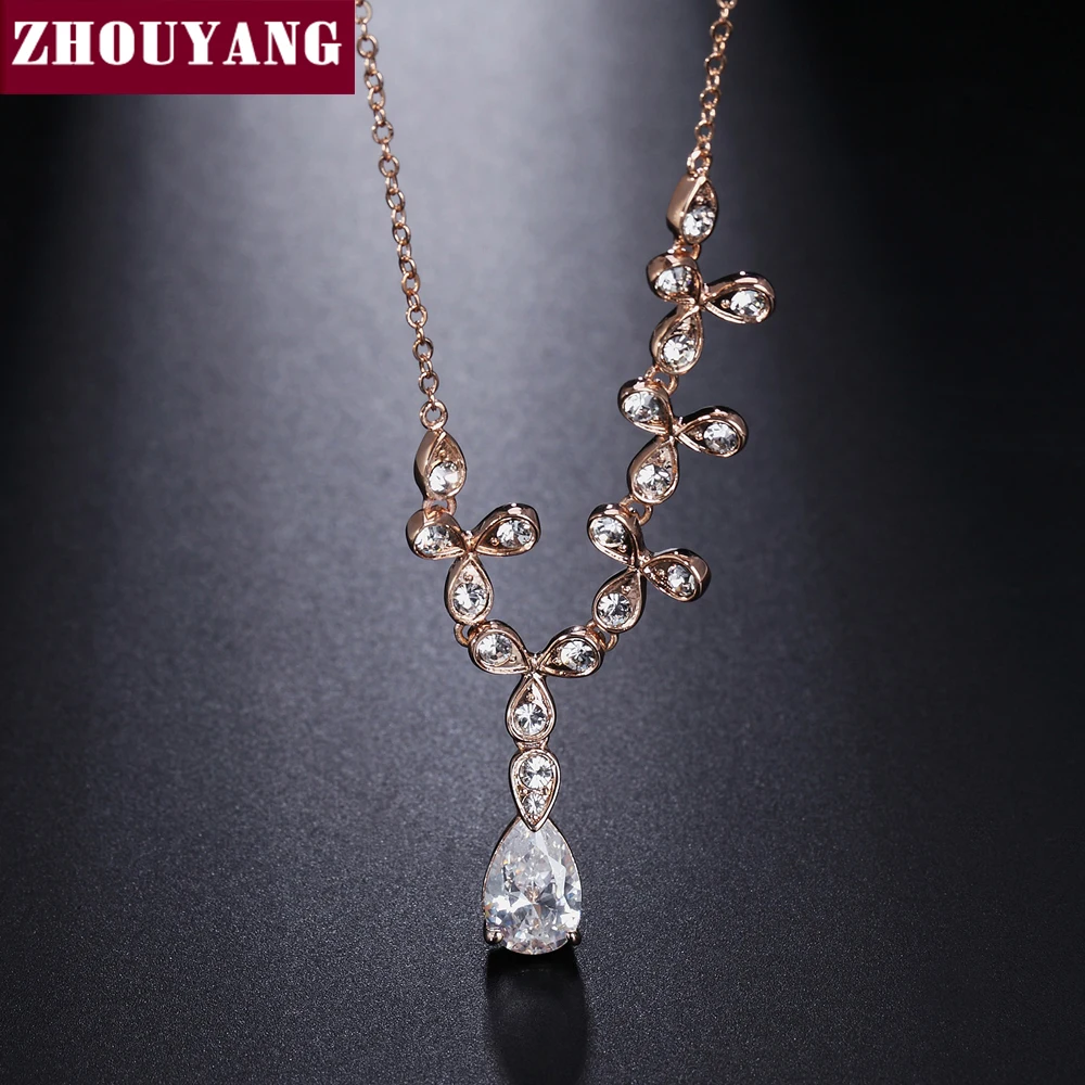 ZHOUYANG Top Quality ZYN135 Elegant Crystal Necklace Rose Gold Color Pendant Necklace Jewelry Austrian Crystal Wholesale
