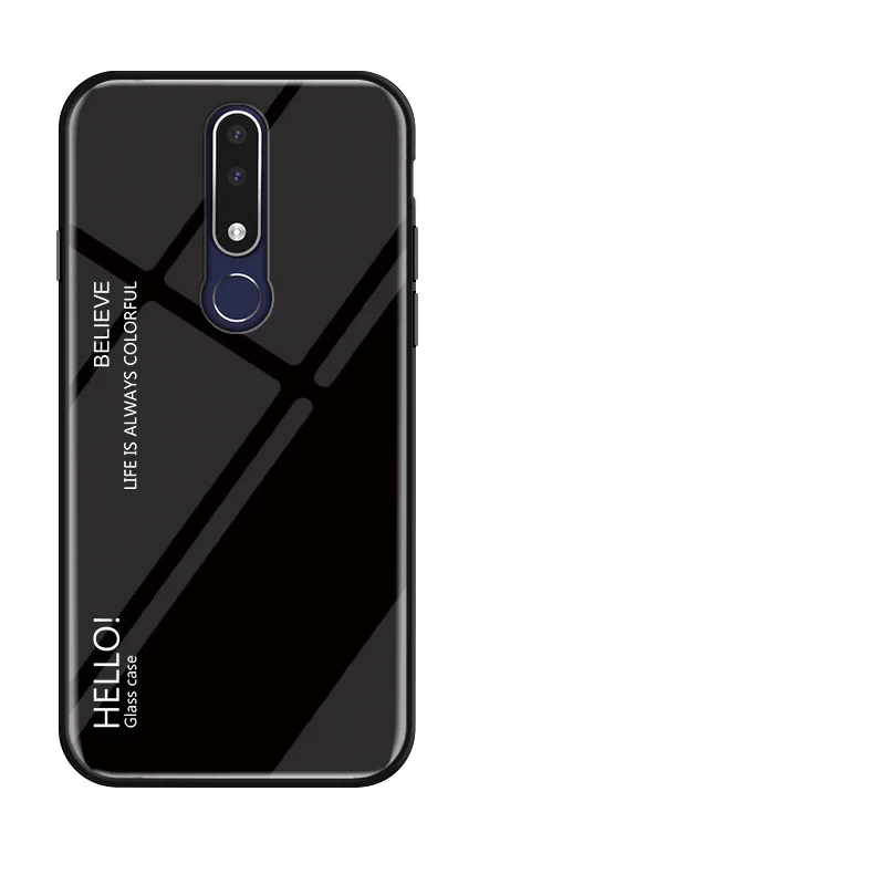 Градиентный чехол из закаленного стекла для телефона Nokia X6 X7 X71, разноцветный чехол для Nokia 7,1 7 1 4,2 3,1 Plus, защитный чехол - Цвет: Black