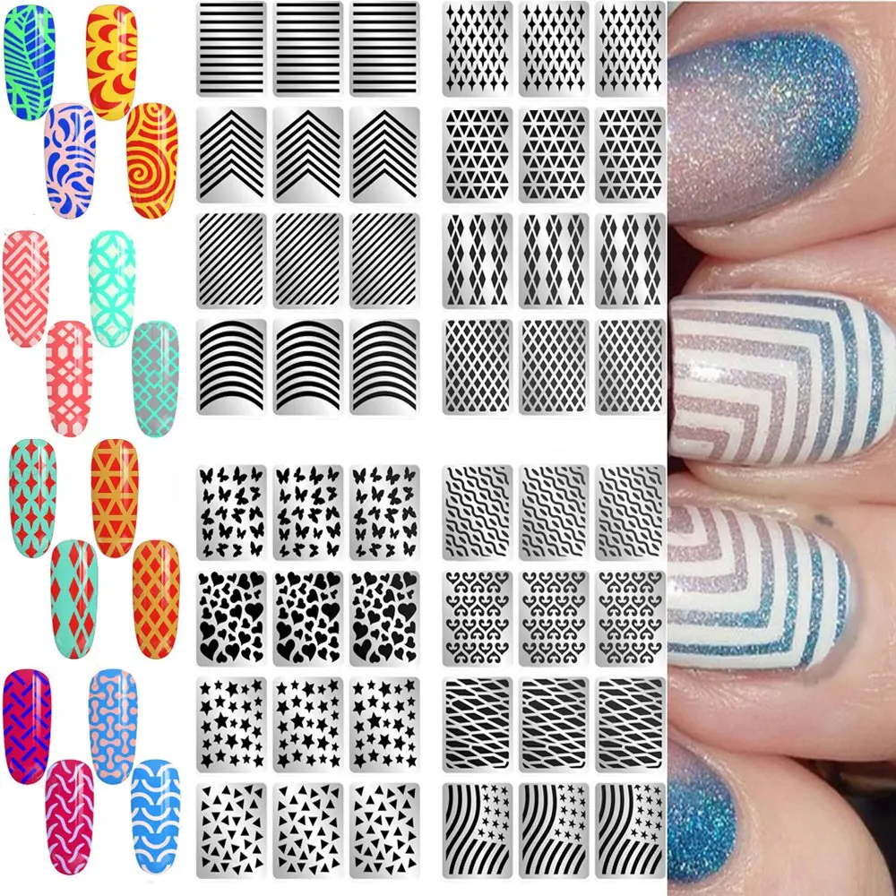 3 pcs sheet nail art transfer stickers 3d design hollow manicure