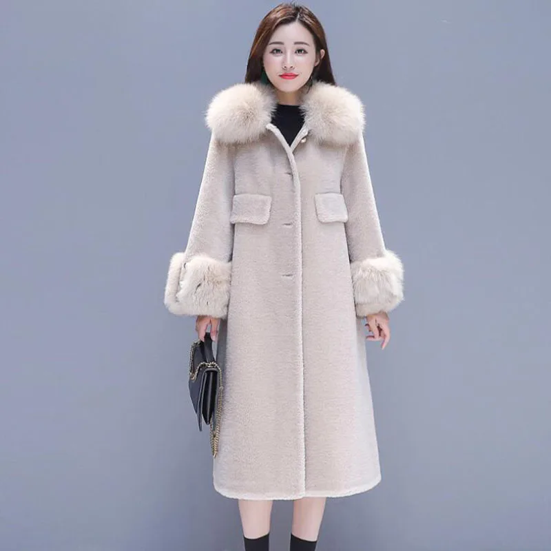 breasted Mode Single Col Veste Laine Manteau Fourrure 2018 Long Beige De Coréenne Pardessus Femmes smoke Hiver Lâche Artificielle Gray Nouveau Y2WIEHeD9b