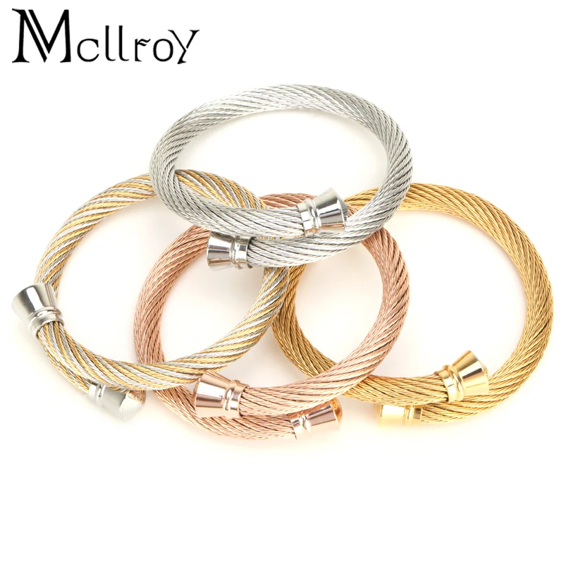 

Mcllroy Stainless Steel Bangle Bracelet For Men Women Wire Adjusted Titanium Steel Bangles Luxury Jewelry pulseira masculina New