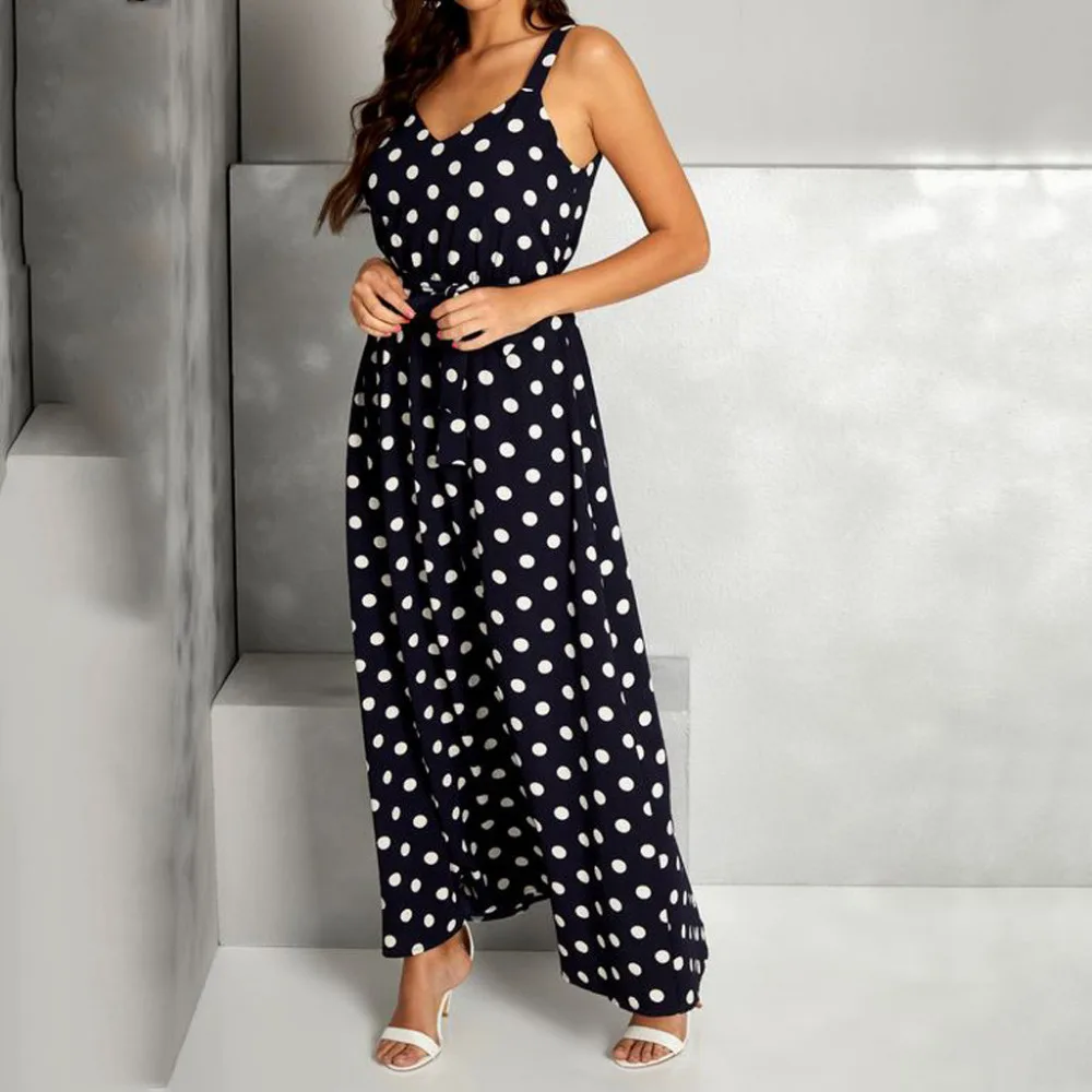 Boho точка печати сексуальное Летнее Длинное Платье женское Холтер шеи без рукавов