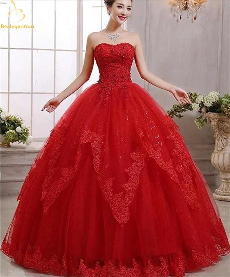 red lace quinceanera dress