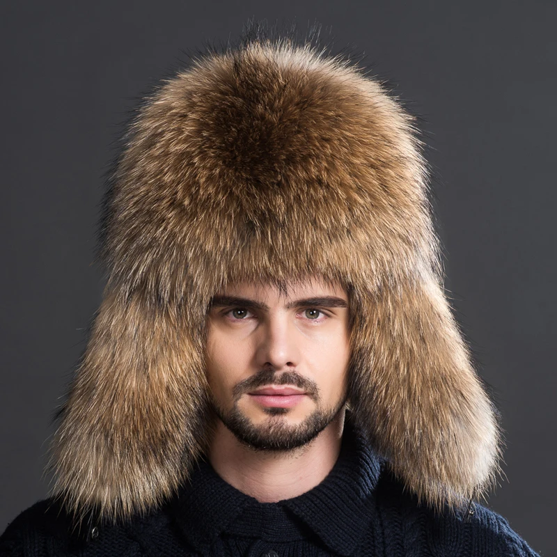Новые зимние роскошные шапки из натурального Лисьего меха для мужчин, брендовая мужская шапка, зимние теплые шапки-бомберы из меха енота