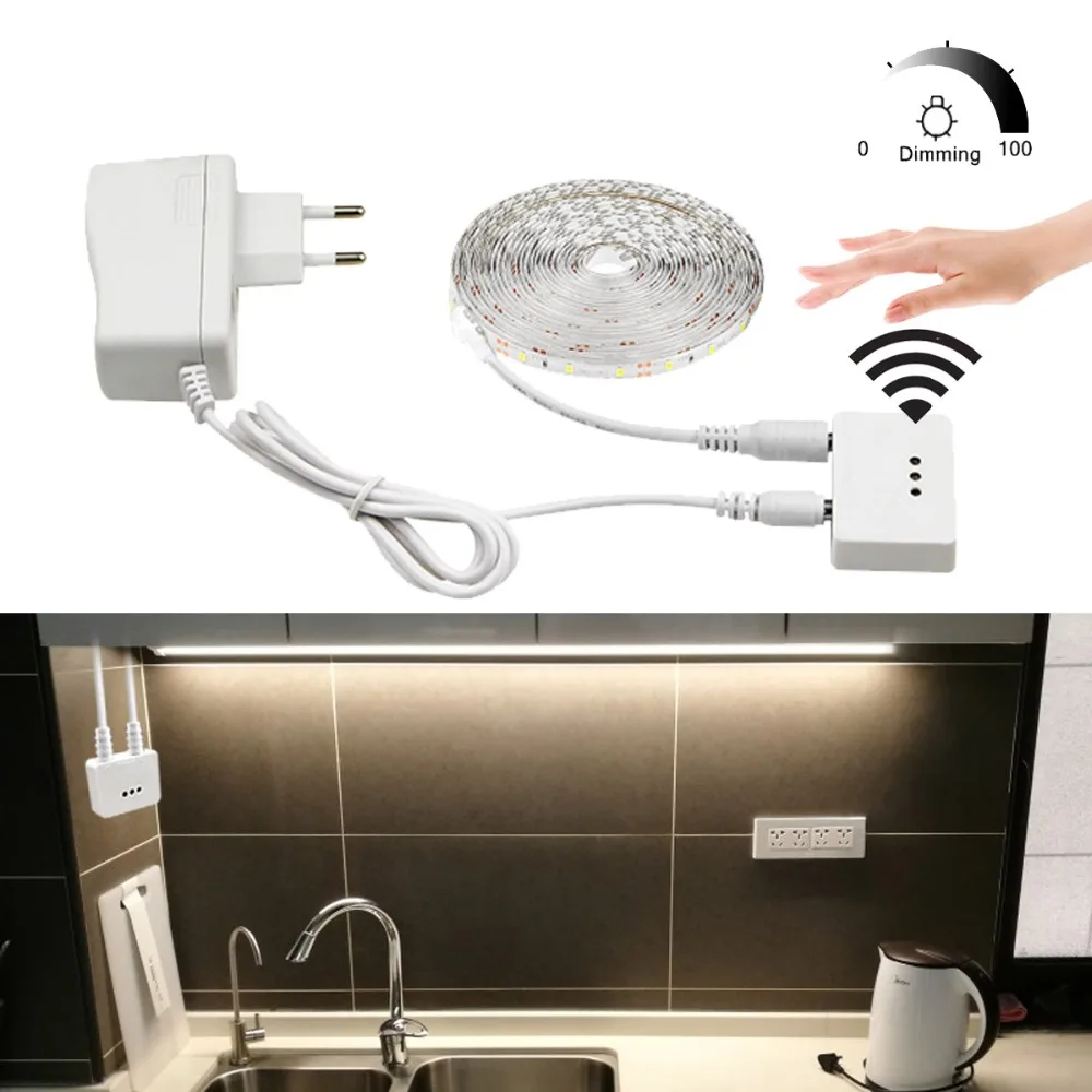 

Hand Sweep Sensor Dimming LED Strip Light 1m 2m 3m 4m 5m ruban led sensor lamp DC 12V Tria LED Kitchen Waterproof Home Decor