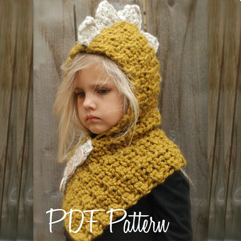 Kid Handmade Dinosaur Hat Children Eleka Knitted Cap Boy Girl Neckchief Tubular Scarf 3 Buttons Loop Shawl and Beanie_voghion.com