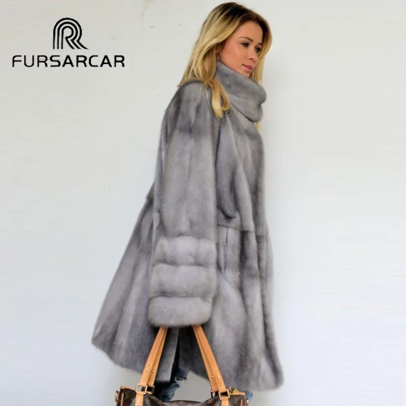 Роскошное зимнее пальто из натурального меха норки FURSARCAR женское