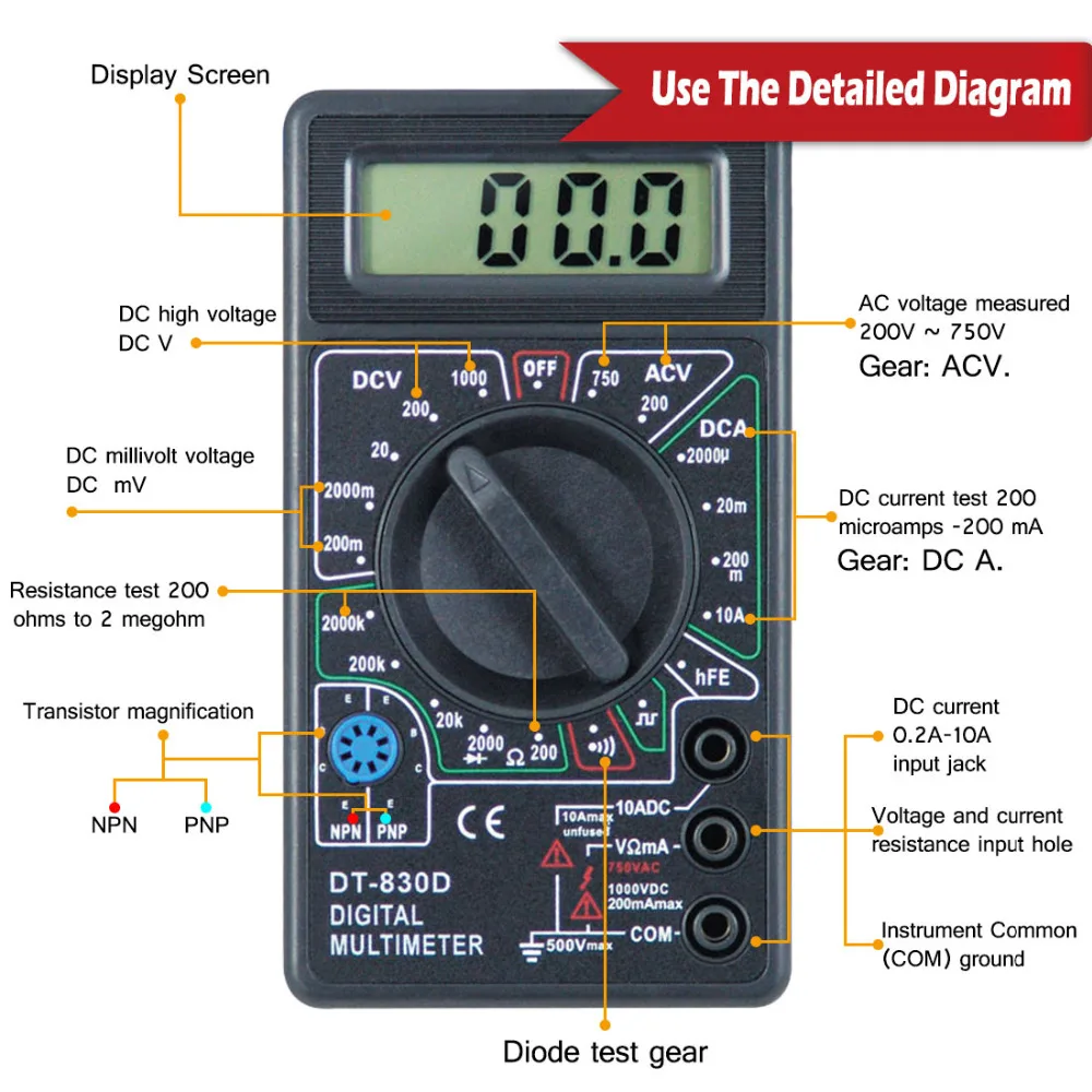 

DC AC LCDMini Digital Multimeter with Buzzer Overload Protection Pocket Voltmeter Ampere Ohm Meter Test Probe