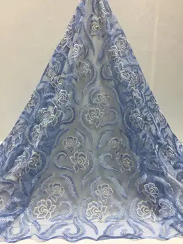 

African Lace Fabric 2019 Embroidered Nigerian Laces Fabric Bridal High Quality French Tulle Lace Fabric For Women Dress BLUIE