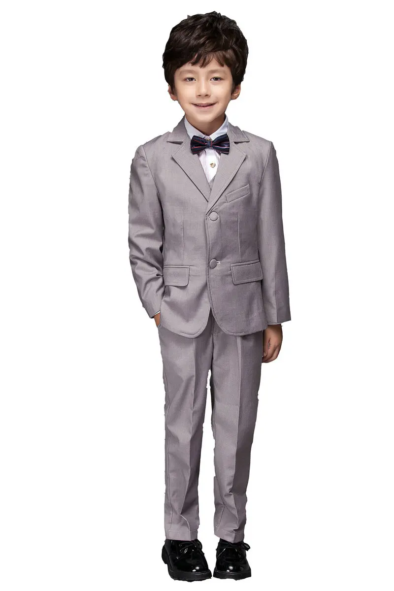 Boys Gray Formal Wear Suit Set 5 Piece 2 Button Costumes Dress Suit in