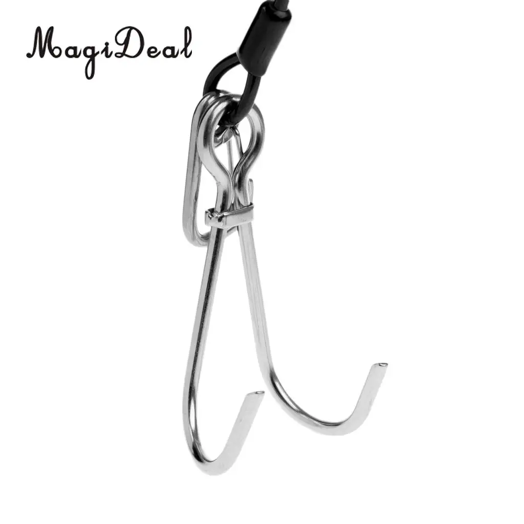 MagiDeal High Strength Scuba Diving Reef Double Hooks&Spiral Coil Lanyard+Carabiner Kit for Drift Dive Swiming Underwater Sport