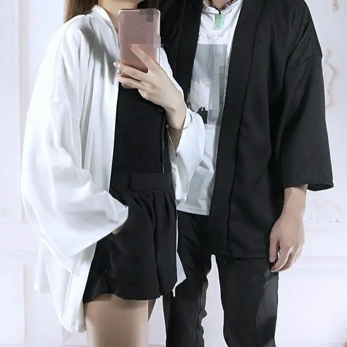 Весенне-летняя пара модное пальто японское кимоно кардиган-кимоно Женская Мужская белая черная Свободная верхняя одежда