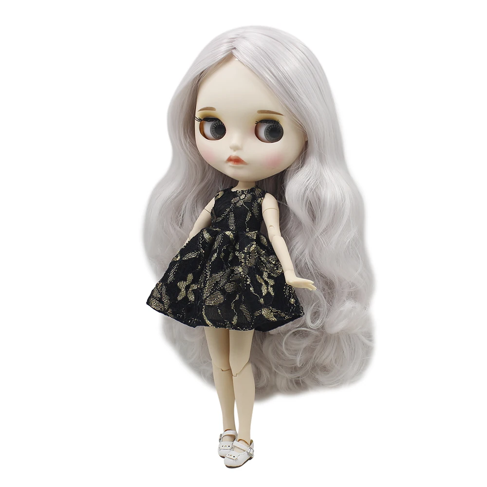 

Blyth nude doll 30cm white skin Dreamy gray long curly hair 1/6 JOINT body new matte face with eyebrows Lip gloss ICY DIY toy