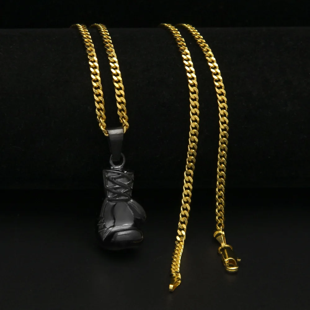gold color Stainless Steel hip hop boxing glove pendant necklace 60cm
