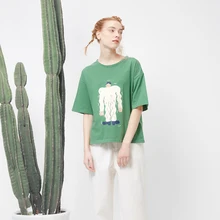 Корейская мода харадзюку, свободные женские футболки с круглым вырезом и коротким рукавом, зеленые топы, свободные милые стильные летние новые