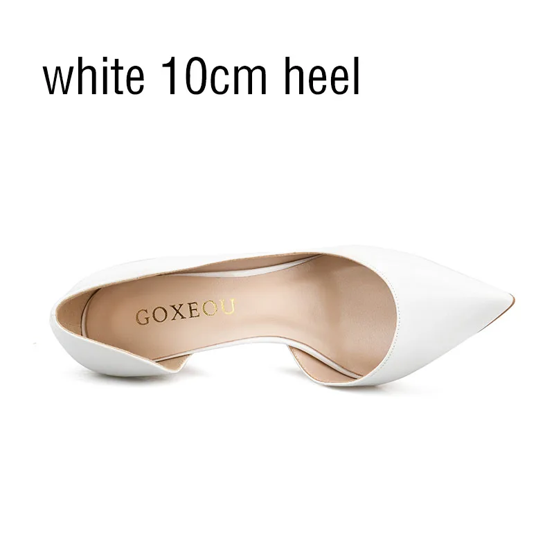GOXEOU/; женская обувь; пикантные туфли на высоком каблуке с острым носком без шнуровки; свадебные офисные туфли из лакированной кожи ручной работы; ; большие size32-46 - Цвет: white 10cm heel