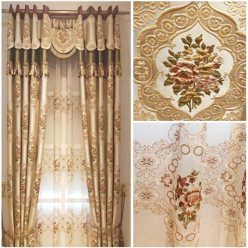  Luxury villa 3D embossed jacquard shading living room curtains for matching embroidery relief tulle - 32959834620