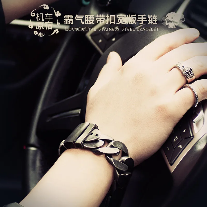 Price High quality brief vintage punk bracelet for men stainless steel one direction Belt buckle fashion Jewelry mygrillz