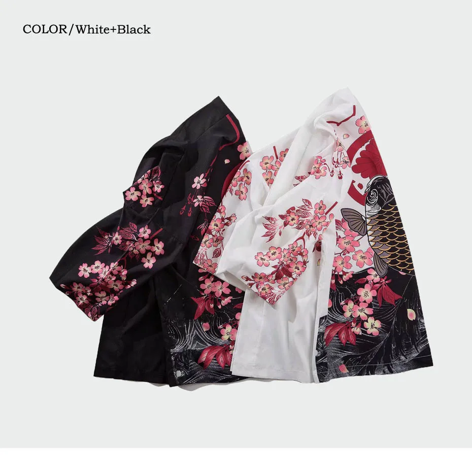 Chinese Style Good Luck Gold Fish Print Kimono Jackets Autumn Casual Men Harajuku Streetwear Jacket Man Fashion Coat ML305