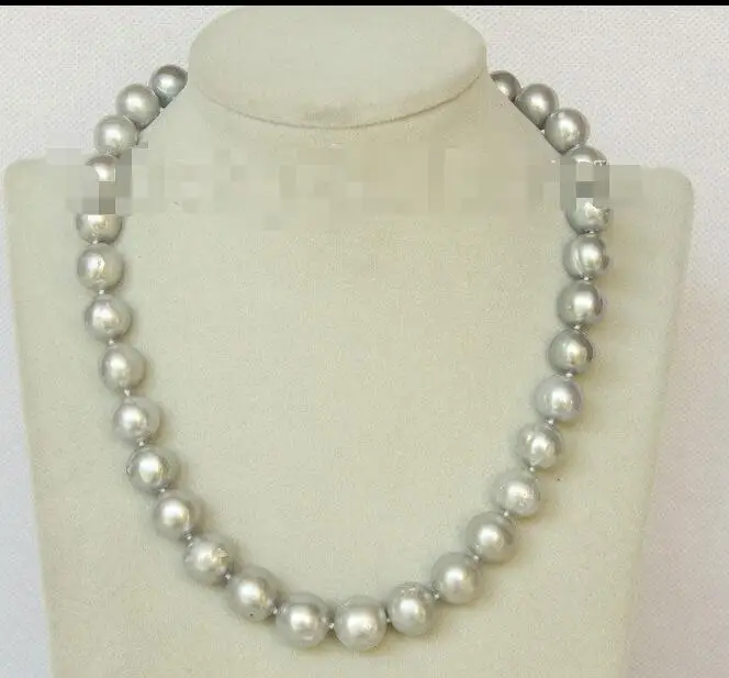 

Free Shipping>> new hot Genuine 17" 13mm round gray freshwater pearls necklace j10156