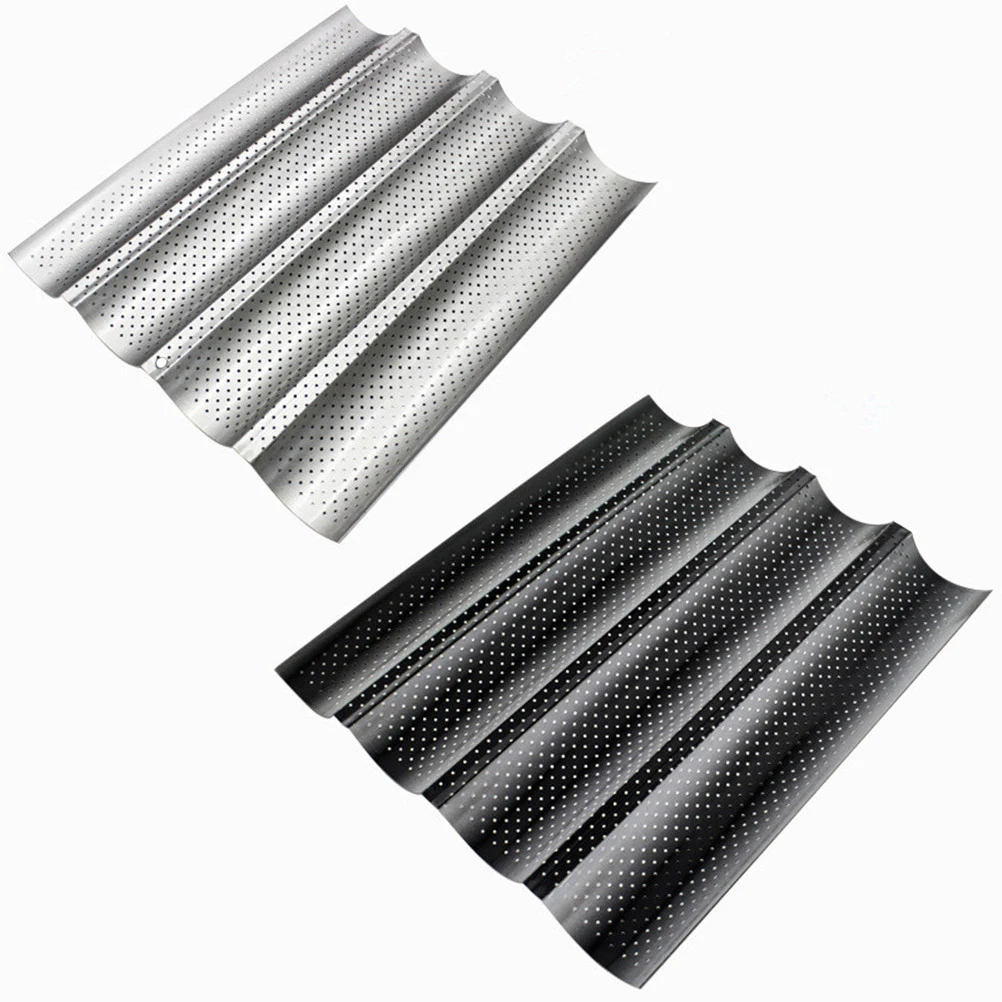 

Non-Stick Perforated French Bread Pan Baguette Mold for Baking 4 Loaves Wave Baker Stainless Steel Baguette Pan