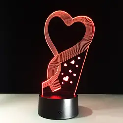 Прямая поставка день Святого Валентина 3D Оптическая иллюзия ночник 7 цветов Изменение настольные лампы с акриловой плоской и ABS база USB