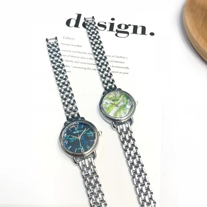Quartz Watches Gold Bracelet Woman Clock Stainless-Steel Silver Women Fashion Leaves