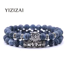 YIZIZAI-pulsera de piedra con forma de búho para hombre y Mujer, brazalete, joyería