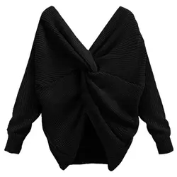 Современные Для женщин v-образным вырезом Однотонный жилет сзади джемперы с длинным рукавом Пуловеры для женщин свитер Для женщин свитер 4