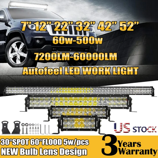 Autofeel 7" 12" 22" 32" 42" 52" Led Car Light Bar Dual row Super Bright