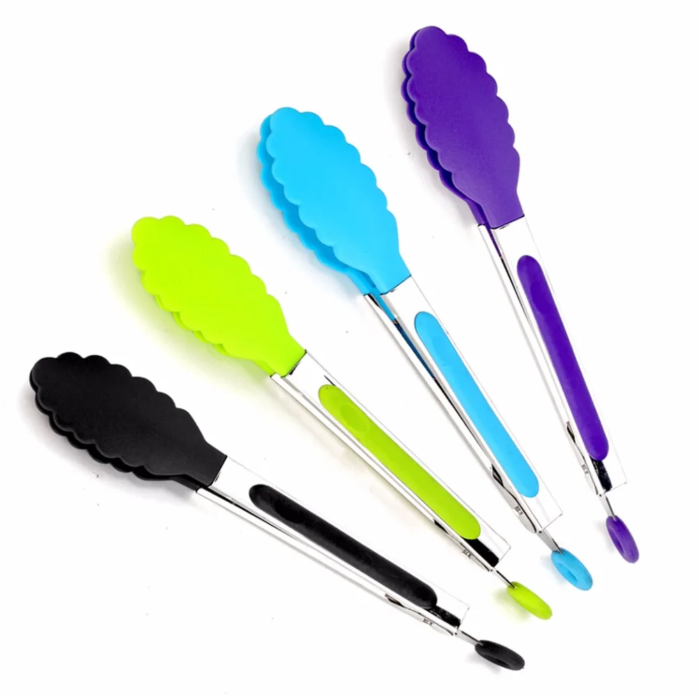 BBQ Clip Salad Bread Cooking Food Serving Tongs Stainless steel Silicone Kitchen Tongs Kitchen Tools