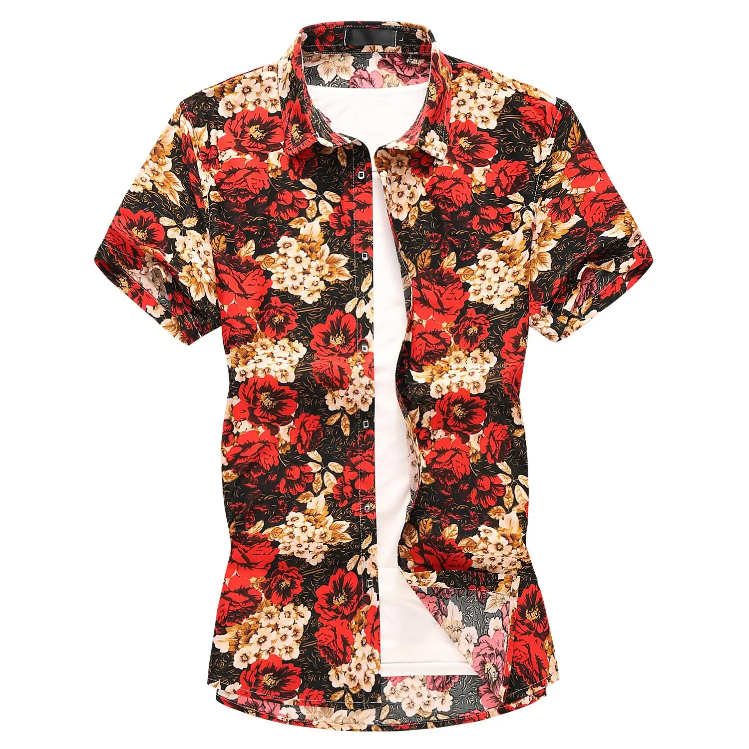

Fashion floral Men Shirt Dyed fabric Hawaiian Social Shirts Mens Hip hop Casual Blouse Men Short sleeve Summer Red Green