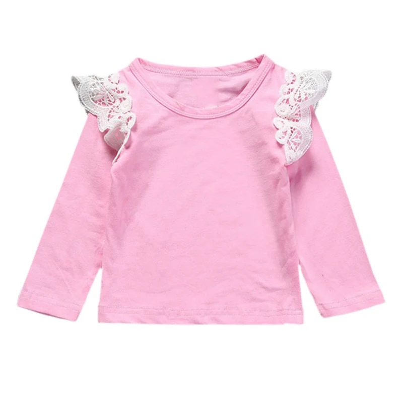 

Spring Autumn Lace Flying Long Sleeve Angel Girl T-shirt Baby Tops Cotton Blend Kids Girls Boys TopsY13