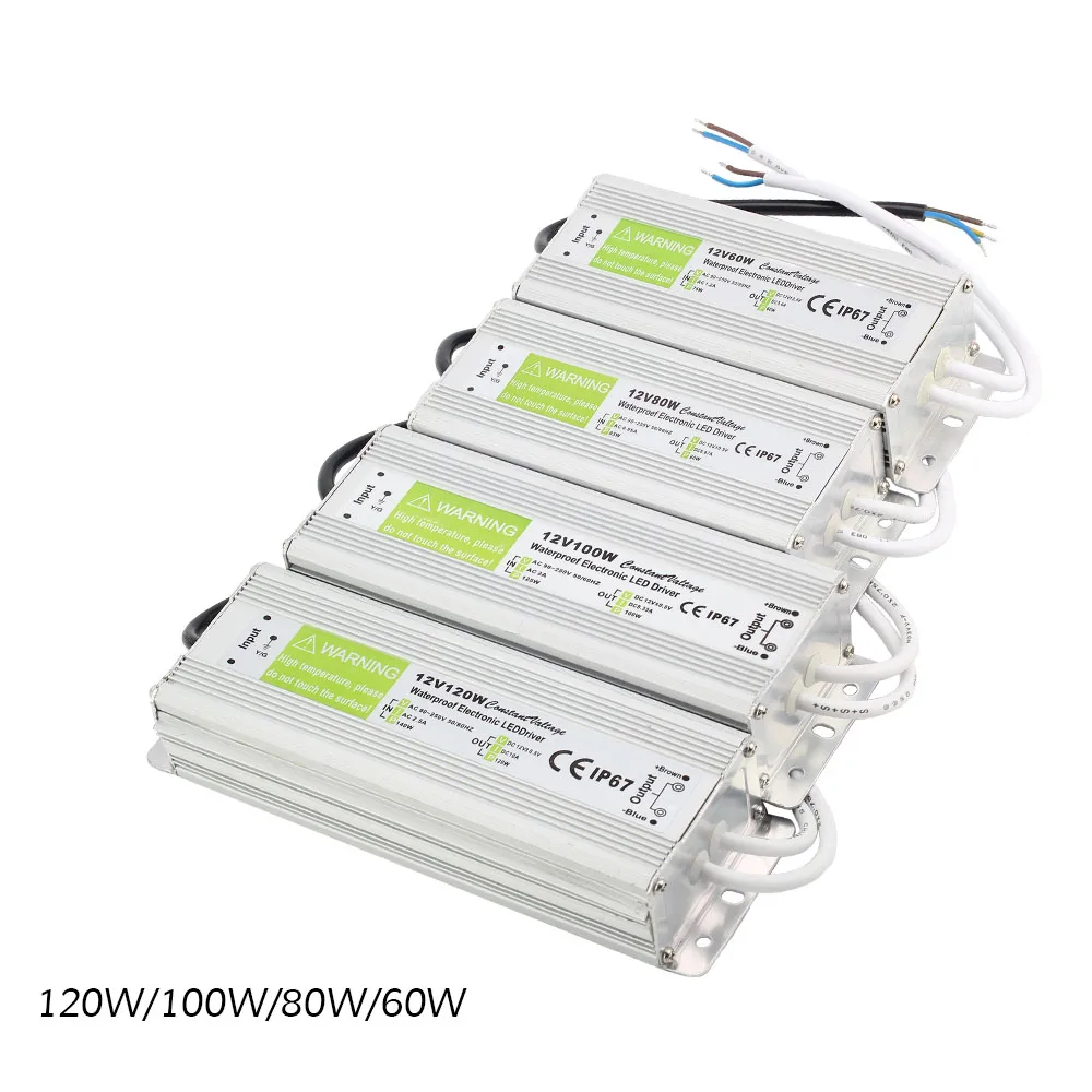 

Waterproof IP67 DC 12V LED Driver 60W 80W 100W 120W power supply for Outdoor use LED strip light 12V Lighting Transformer