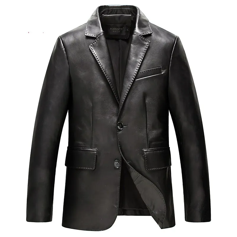 Мужская куртка из натуральной кожи для мужчин, модный черный блейзер, мужской пиджак из овчины размера плюс 4XL