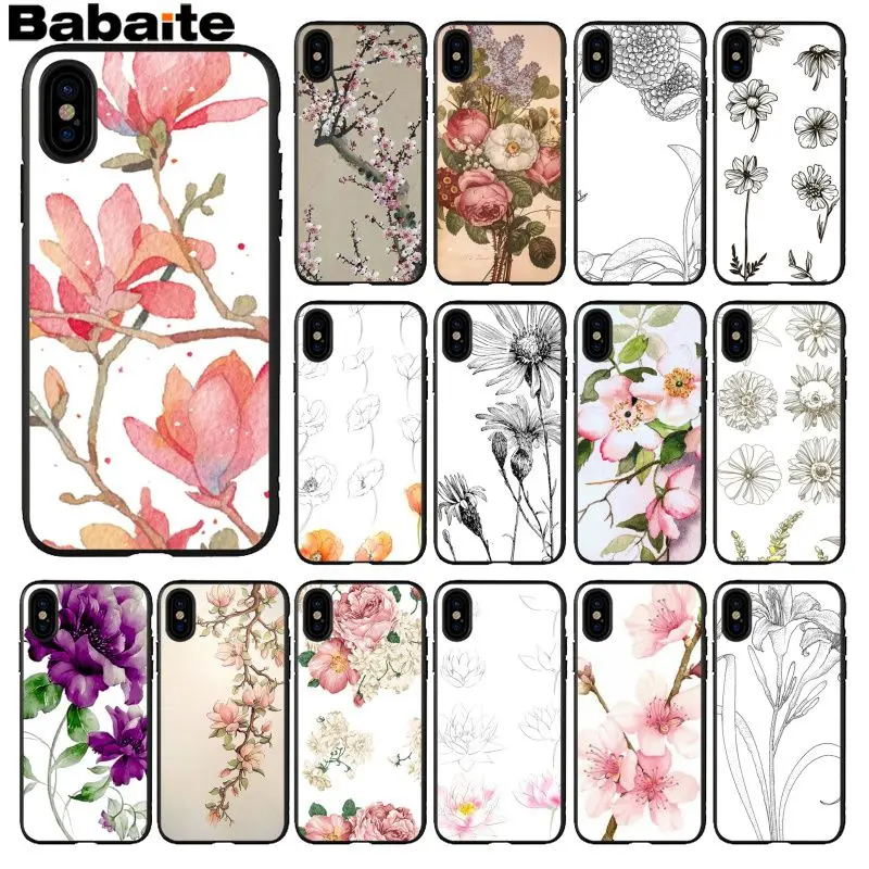 Babaite Flower Leaf Print Colorful Cute Phone Accessories Case for Apple iPhone 8 7 6 6S Plus X XS MAX 5 5S SE XR Cellphones