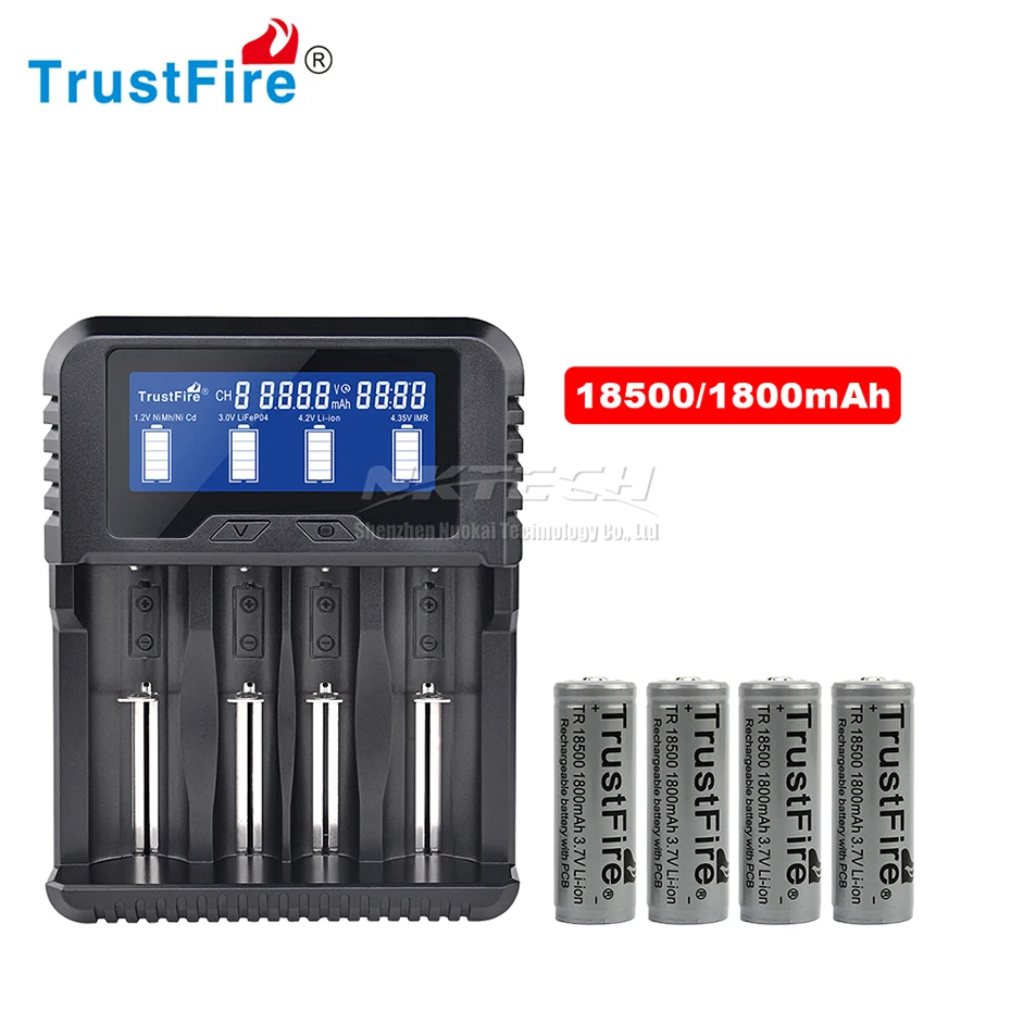 TR-020 TrustFire смарт-устройство для быстрой Батарея Зарядное устройство Мощность банк QC3.0 USB Дисплей зарядки Ёмкость/Вольт/температура 18650 26650 32650 14500 AAA - Цвет: With 4-18500 1800mAh