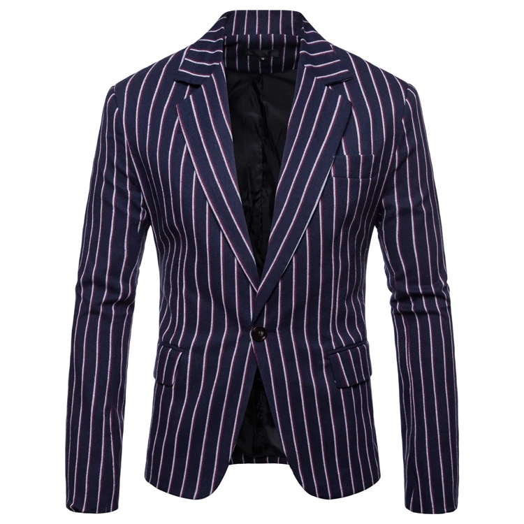 

2019 new casual suit male Slim Korean version of the trend handsome British wind suit jacket single coat men's striped suit