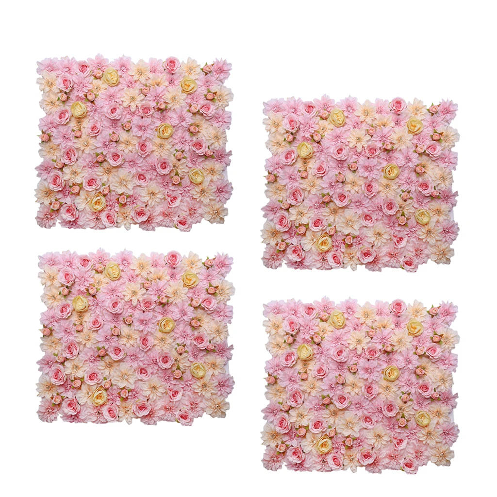 

4 Sets Artificial Flower Silk Flower Wall Panel Mat for Main Pillar Road Stage Backdrop Wedding Venue Decor Pink Champagne