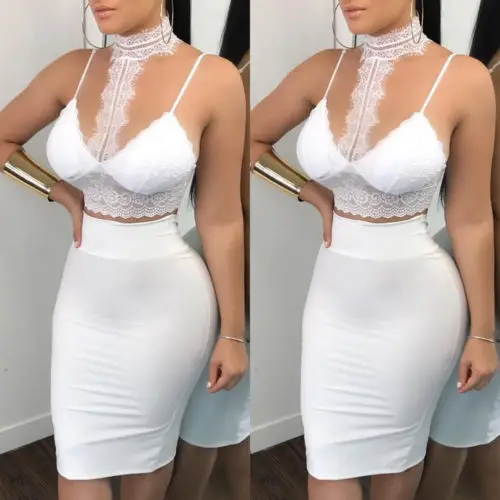 

Women 2 Piece Bodycon Two Piece Crop Top and Set Bandage Dress