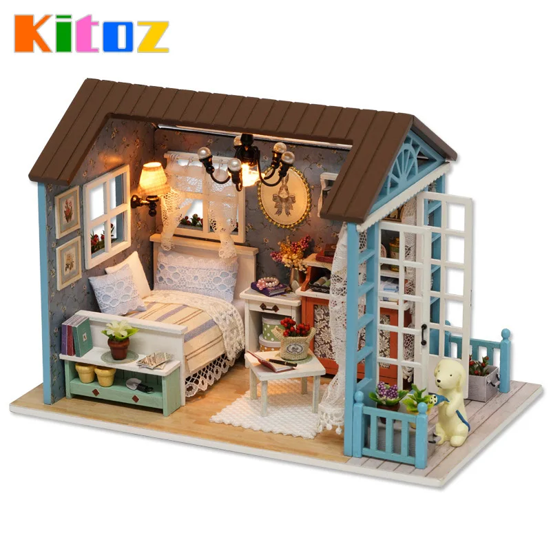 Kitoz DIY Кукольный дом Миниатюрный домик для кукол Мини Дом Деревянная Милая