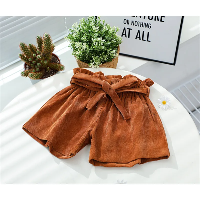 Summer Baby Girls Shorts Solid Bow Ruffle Shorts Fashion Children's Shorts Corduroy Pants For Girs PP Trousers 1-5 Years