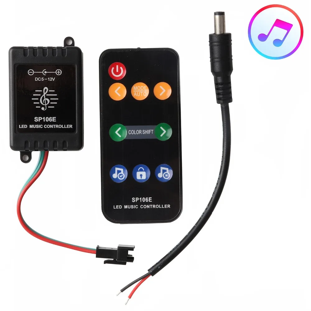 

DC5~12V WS2812B music controller LED Pixel RF wireless remote control for LED Strip WS2811 WS2812 SK6812 Max 240W IL