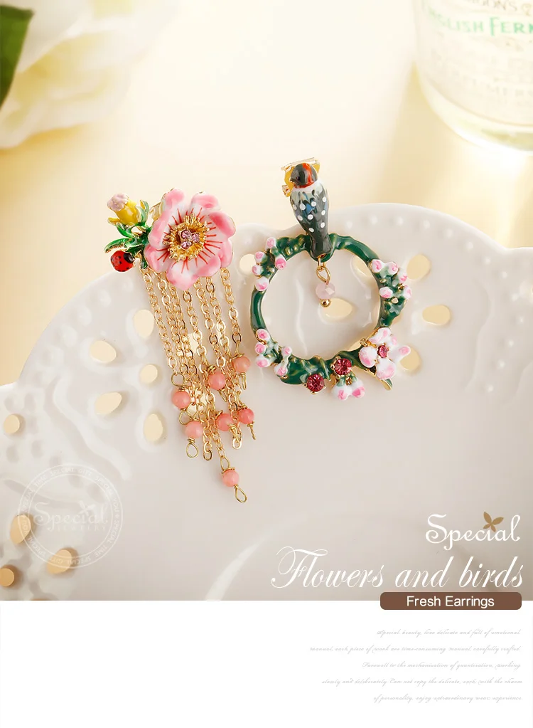 Специальная Новая мода eurueral Стерлинговое Серебро 925 игла система для ногтей Асимметричные уши и зеленая птица. S1896E