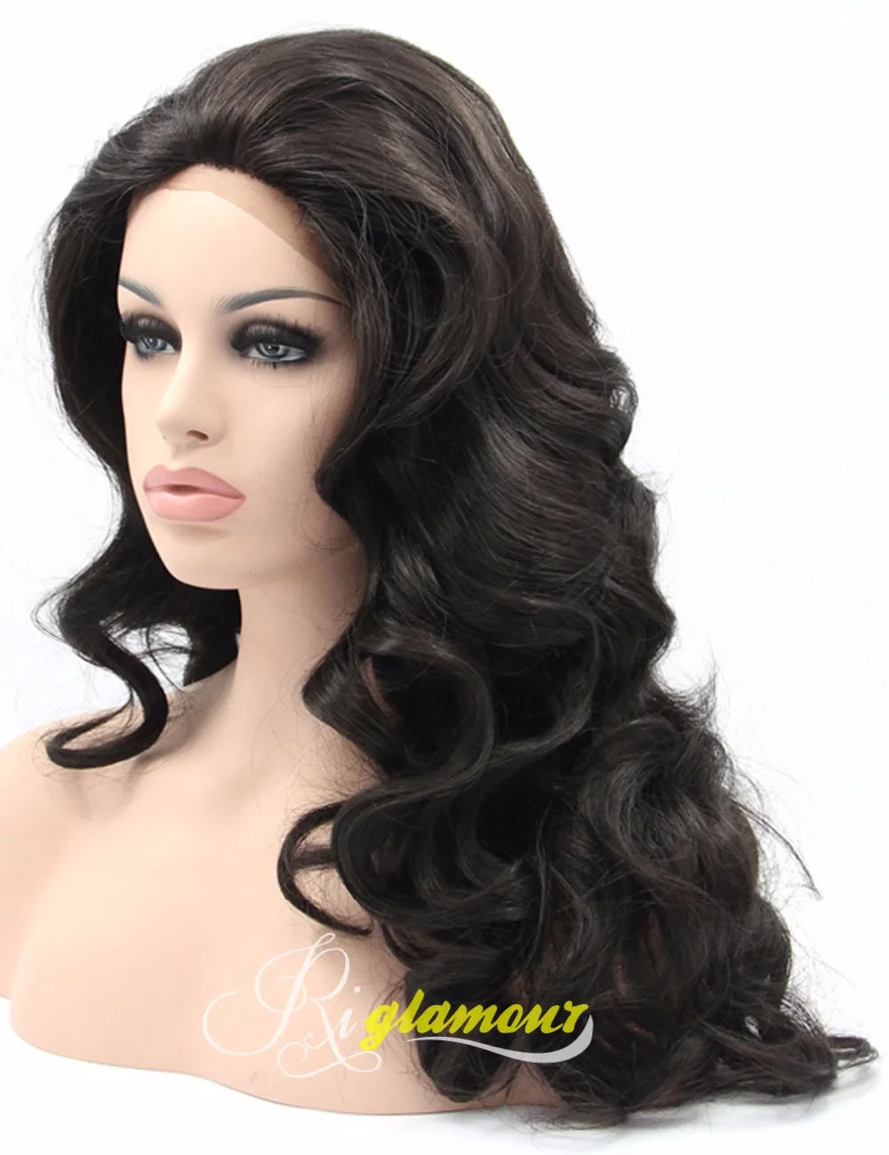 Long Black Wig Half Hand Tied Synthetic Lace Front Wigs for Women Heat Resistant 100 Fiber