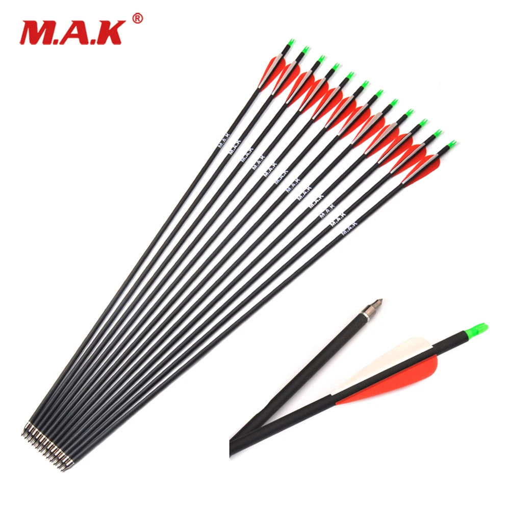 

28/30/32 Inches Spine 500 Carbon Arrow OD7.8mm with Replaceable Arrowhead for Compound/Recurve Bow Archery 12/24pcs per Pack