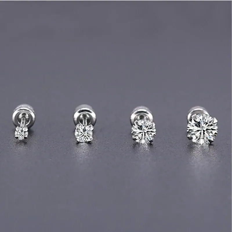 Серьги из нержавеющей стали 316L с круглыми фианитами класса AAA|Серьги-гвоздики| |