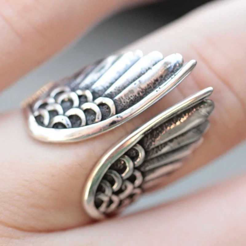 

Fashion Punk Angel Wings Ring Jewelry Antique Black Color Vintage Opening Rings for Men Women Adjustable Party Jewelry Gift