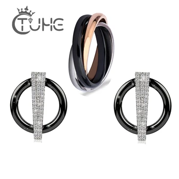 

2018 Exquisite Women Wedding Earring Ring Jewelry Set Healthy Ceramic Rose Gold Color Australia Zircon Crystal Sets Christams